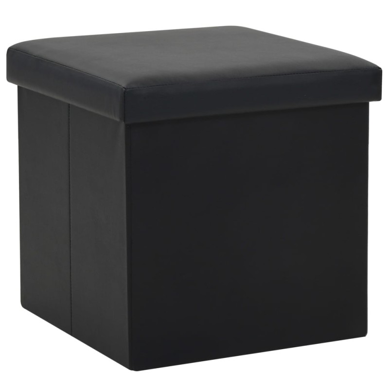 vidaXL Taburete con almacenaje plegable cuero sintético negro vidaXL Taburete con almacenaje plegable cuero sintético negro