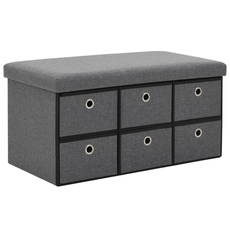 vidaXL Banco almacenaje plegable lino sintético 76x38x38 gris oscuro vidaXL Banco almacenaje plegable lino sintético 76x38x38 gris oscuro