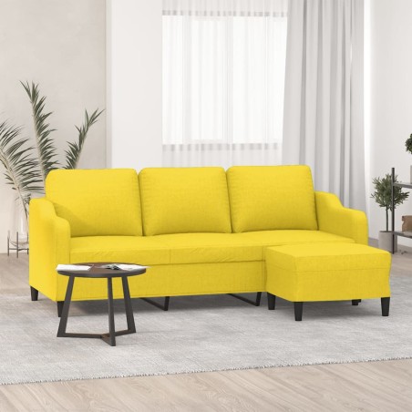 vidaXL Sofá de 3 plazas con taburete de tela amarillo claro 180 cm