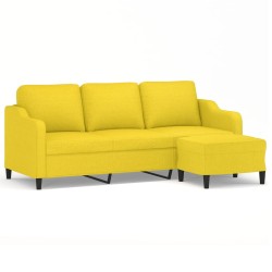 vidaXL Sofá de 3 plazas con taburete de tela amarillo claro 180 cm