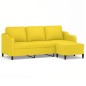 vidaXL Sofá de 3 plazas con taburete de tela amarillo claro 180 cm vidaXL Sofá de 3 plazas con taburete de tela amarillo claro 180 cm