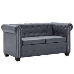 vidaXL Sofá Chesterfield de 2 plazas piel de ante artificial gris