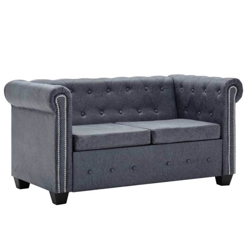 vidaXL Sofá Chesterfield de 2 plazas piel de ante artificial gris vidaXL Sofá Chesterfield de 2 plazas piel de ante artificial gris