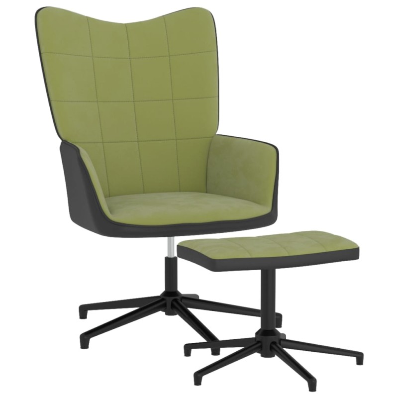 vidaXL Silla de relajación con reposapiés terciopelo y PVC verde claro vidaXL Silla de relajación con reposapiés terciopelo y PVC verde claro