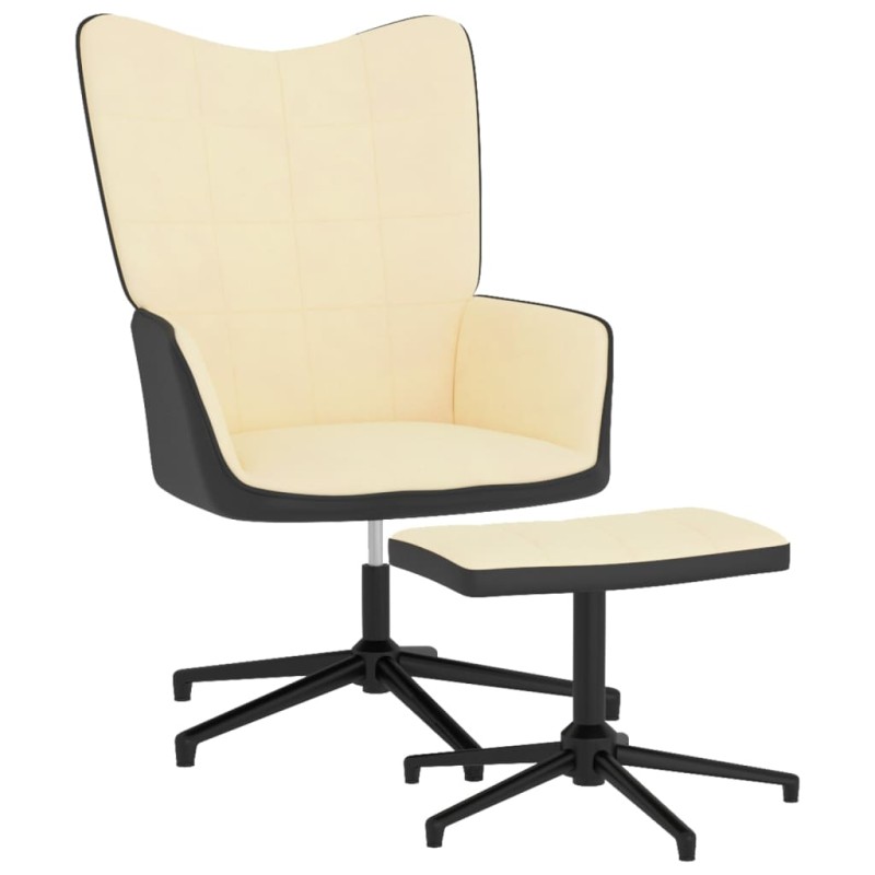 vidaXL Silla de relajación con reposapiés terciopelo y PVC crema vidaXL Silla de relajación con reposapiés terciopelo y PVC crema