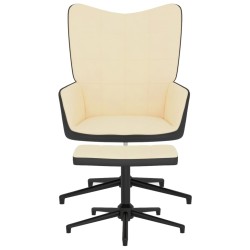 vidaXL Silla de relajación con reposapiés terciopelo y PVC crema
