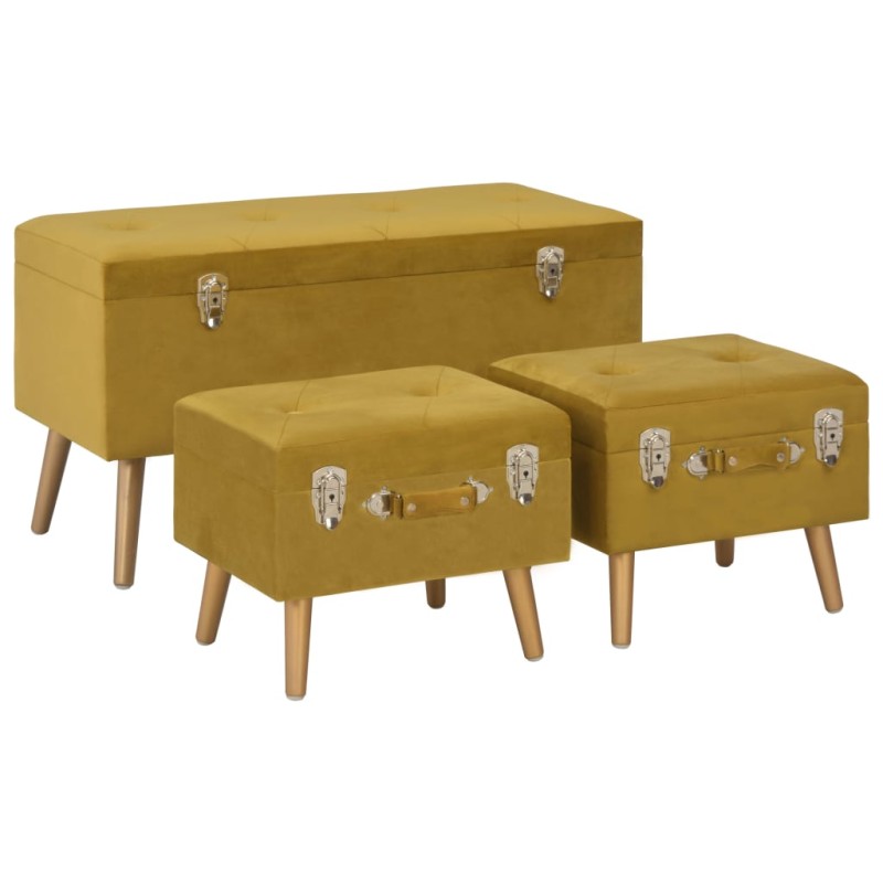 vidaXL Taburetes de almacenaje 3 piezas terciopelo amarillo mostaza vidaXL Taburetes de almacenaje 3 piezas terciopelo amarillo mostaza