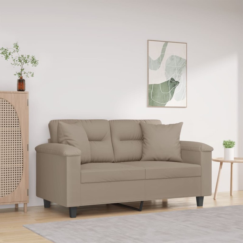 vidaXL Sofá de 2 plazas con cojines tela microfibra gris taupe 120 cm vidaXL Sofá de 2 plazas con cojines tela microfibra gris taupe 120 cm