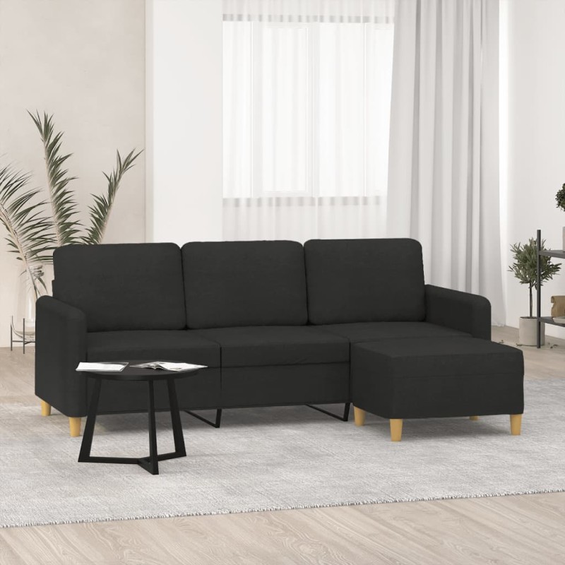 vidaXL Sofá de 3 plazas con taburete de tela negro 180 cm vidaXL Sofá de 3 plazas con taburete de tela negro 180 cm