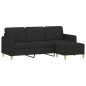 vidaXL Sofá de 3 plazas con taburete de tela negro 180 cm vidaXL Sofá de 3 plazas con taburete de tela negro 180 cm