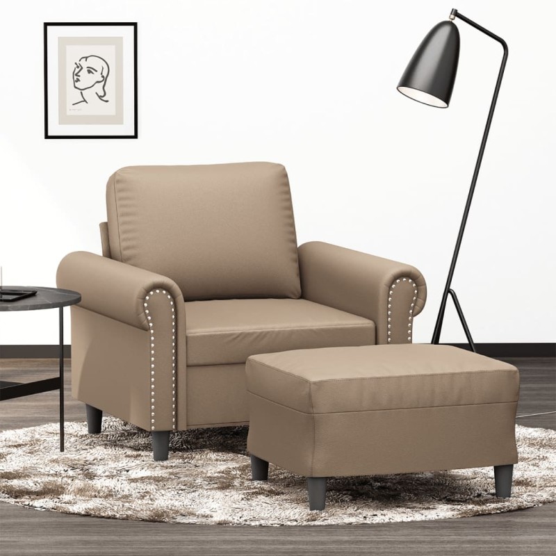 vidaXL Sillón con taburete cuero sintético color capuchino 60 cm vidaXL Sillón con taburete cuero sintético color capuchino 60 cm