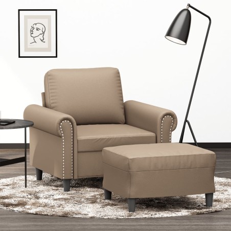 vidaXL Sillón con taburete cuero sintético color capuchino 60 cm