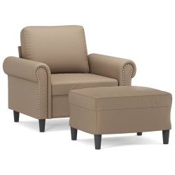 vidaXL Sillón con taburete cuero sintético color capuchino 60 cm