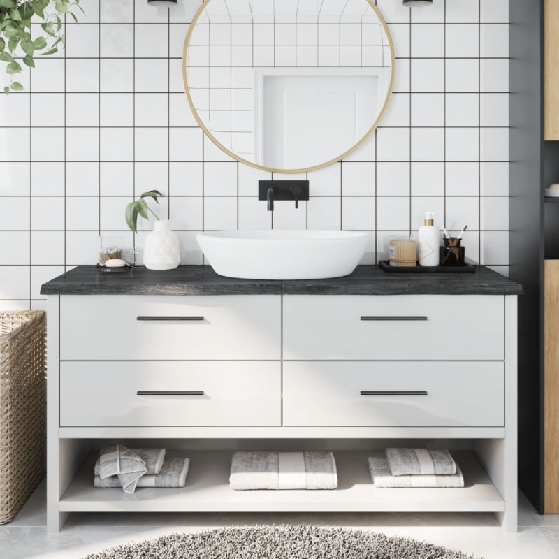 vidaXL Encimera baño madera maciza tratada gris oscuro 160x60x(2-4) cm vidaXL Encimera baño madera maciza tratada gris oscuro 160x60x(2-4) cm