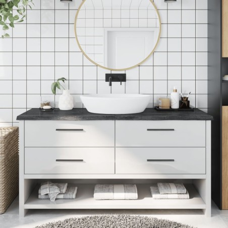 vidaXL Encimera baño madera maciza tratada gris oscuro 160x60x(2-4) cm
