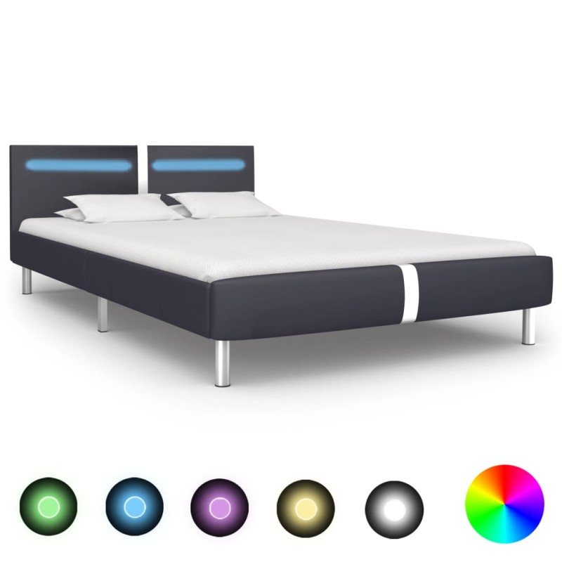 vidaXL Estructura de cama con LED de cuero sintético negro 140x200 cm vidaXL Estructura de cama con LED de cuero sintético negro 140x200 cm