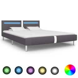 vidaXL Cama con LED de cuero sintético gris 180x200 cm
