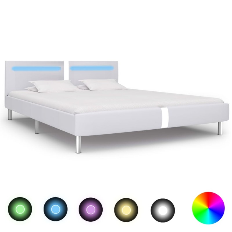 vidaXL Estructura de cama con LED de cuero sintético blanco 180x200 cm vidaXL Estructura de cama con LED de cuero sintético blanco 180x200 cm