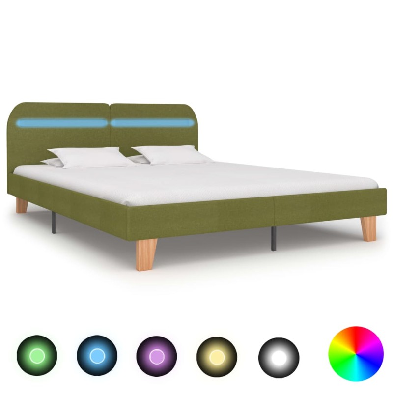 vidaXL Estructura de cama con LED tela verde 180x200 cm vidaXL Estructura de cama con LED tela verde 180x200 cm