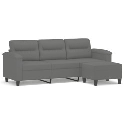vidaXL Sofá de 3 plazas y taburete tela microfibra gris oscuro 180 cm