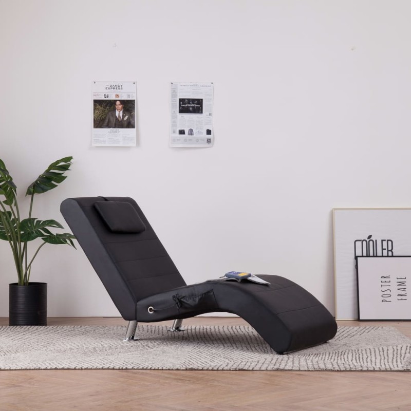 vidaXL Diván de masaje con almohada de cuero sintético negro vidaXL Diván de masaje con almohada de cuero sintético negro