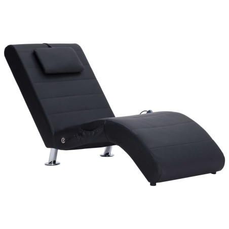 vidaXL Diván de masaje con almohada de cuero sintético negro