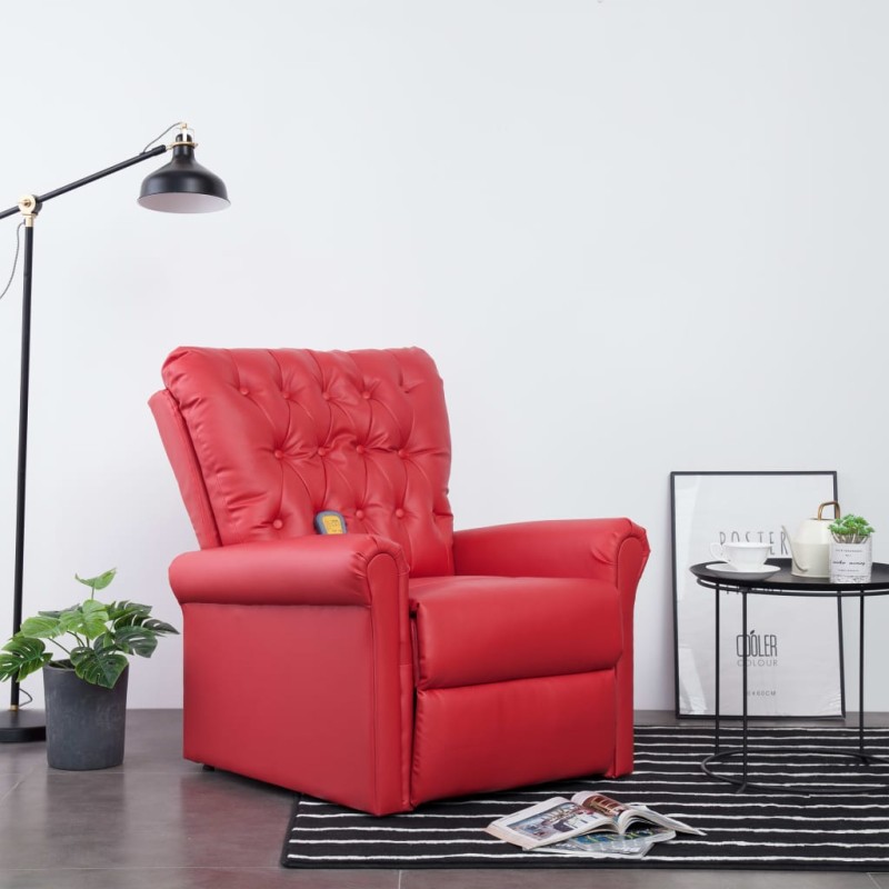 vidaXL Sillón de masaje reclinable de cuero artificial rojo vidaXL Sillón de masaje reclinable de cuero artificial rojo