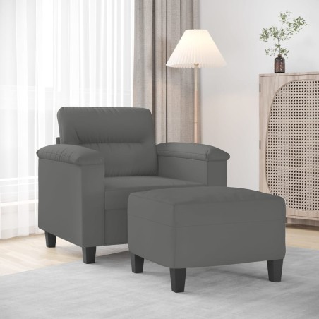 vidaXL Sillón con taburete tela de microfibra gris oscuro 60 cm