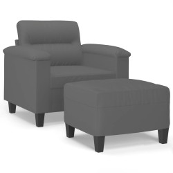 vidaXL Sillón con taburete tela de microfibra gris oscuro 60 cm