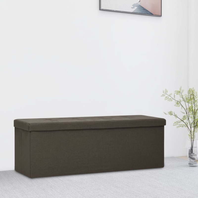 vidaXL Banco de almacenamiento plegable lino sintético marrón oscuro vidaXL Banco de almacenamiento plegable lino sintético marrón oscuro