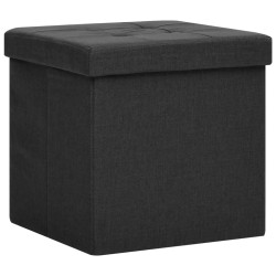 vidaXL Taburete con almacenaje plegable lino sintético negro