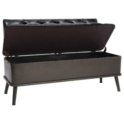vidaXL Banco de almacenaje con respaldo cuero sintético negro 110 cm
