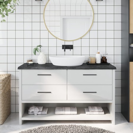 vidaXL Encimera baño madera maciza tratada gris oscuro 140x30x(2-4) cm