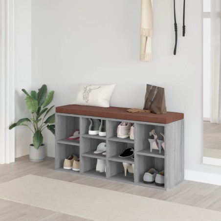 vidaXL Banco zapatero madera contrachapada gris Sonoma 103x30x48 cm