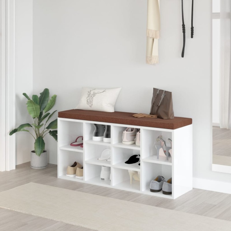 vidaXL Banco zapatero madera contrachapada blanco brillo 103x30x48 cm vidaXL Banco zapatero madera contrachapada blanco brillo 103x30x48 cm