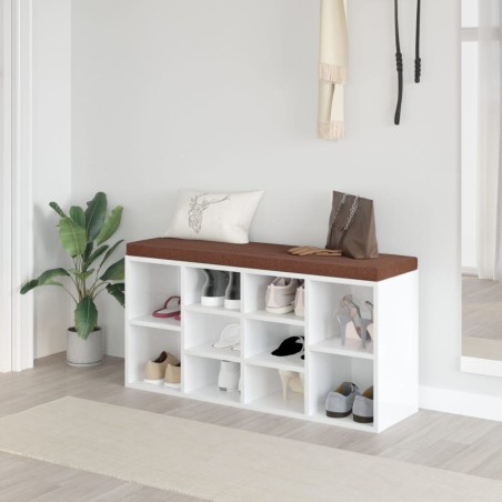vidaXL Banco zapatero madera contrachapada blanco brillo 103x30x48 cm