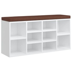 vidaXL Banco zapatero madera contrachapada blanco brillo 103x30x48 cm