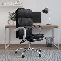 vidaXL Silla de oficina reclinable cuero sintético negro