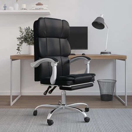 vidaXL Silla de oficina reclinable cuero sintético negro