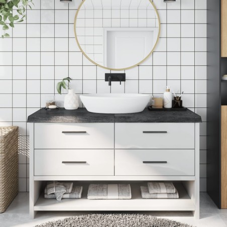 vidaXL Encimera baño madera maciza tratada gris oscuro 140x60x(2-6) cm