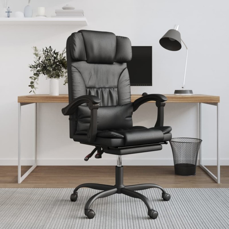 vidaXL Silla de oficina reclinable cuero sintético negro vidaXL Silla de oficina reclinable cuero sintético negro
