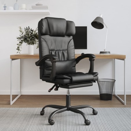 vidaXL Silla de oficina reclinable cuero sintético negro