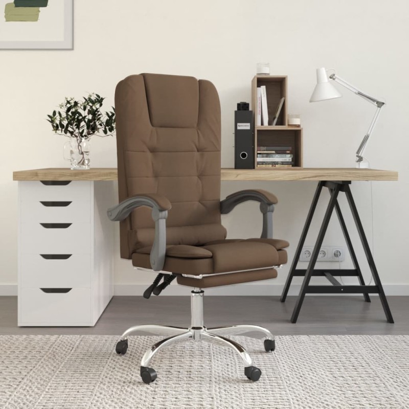 vidaXL Silla de oficina reclinable con masaje de tela marrón vidaXL Silla de oficina reclinable con masaje de tela marrón