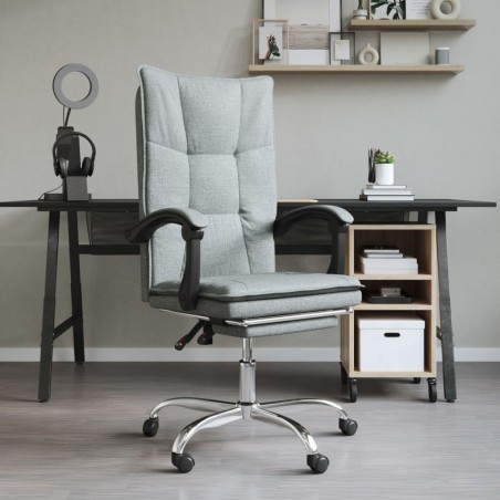 vidaXL Silla de oficina reclinable de tela gris oscuro