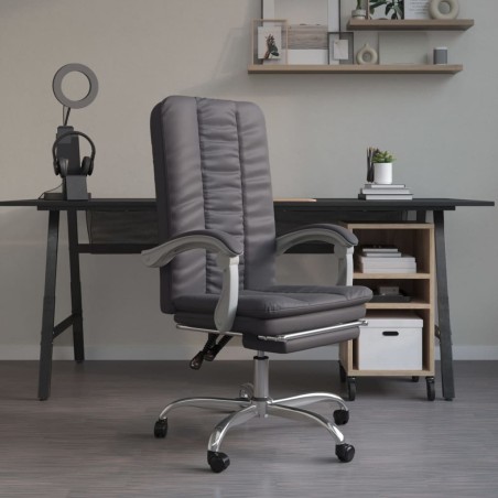 vidaXL Silla de oficina reclinable cuero sintético gris