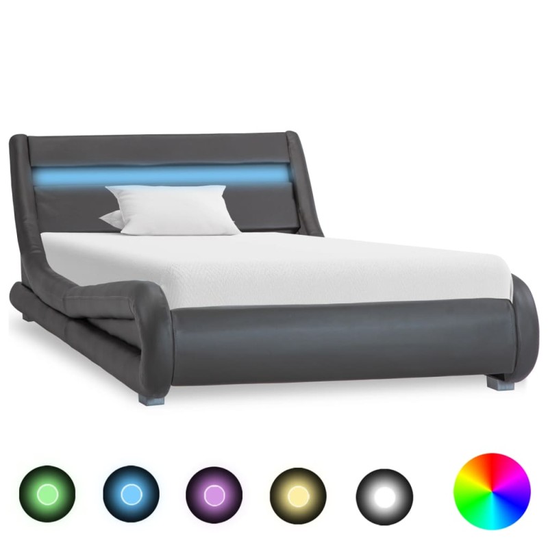 vidaXL Estructura de cama con LED de cuero sintético gris 90x200 cm vidaXL Estructura de cama con LED de cuero sintético gris 90x200 cm