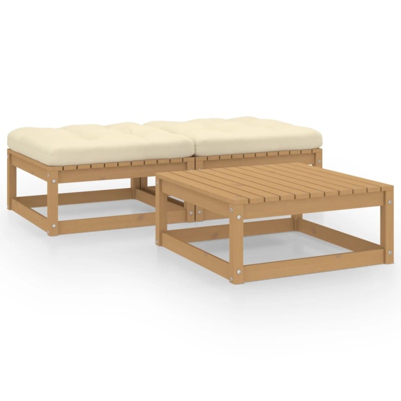 vidaXL Juego de muebles de jardín 3 pzas y cojines madera maciza pino vidaXL Juego de muebles de jardín 3 pzas y cojines madera maciza pino