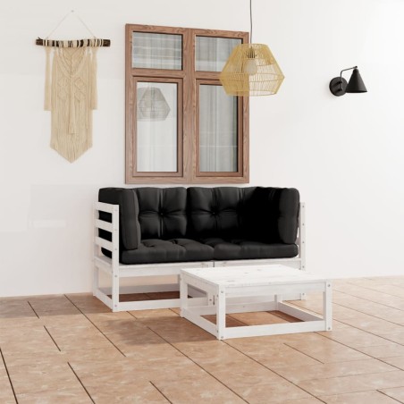 vidaXL Juego de muebles de jardín 3 pzas y cojines madera pino maciza