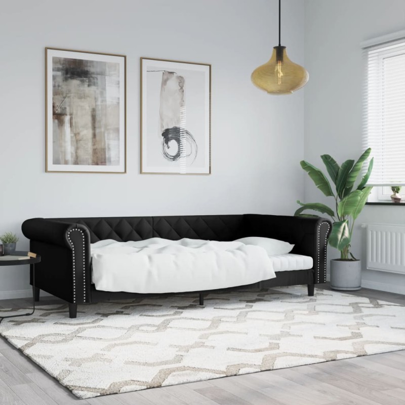 vidaXL Sofá cama cuero sintético negro 100x200 cm vidaXL Sofá cama cuero sintético negro 100x200 cm