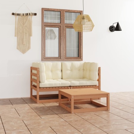 vidaXL Juego de muebles de jardín 3 pzas y cojines madera pino maciza